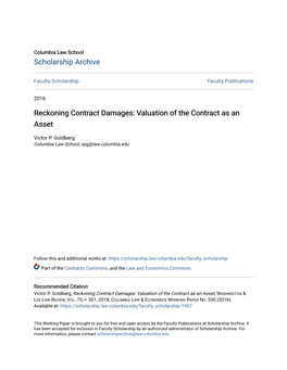 Reckoning Contract Damages: Valuation of the Contract As an Asset