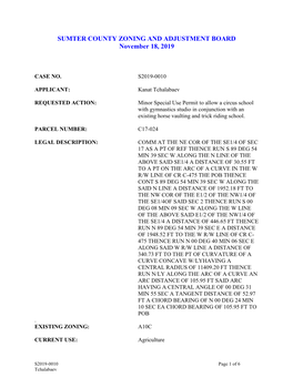 SUMTER COUNTY ZONING and ADJUSTMENT BOARD November 18, 2019