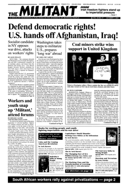 Defend Democratic Rights! US Hands Off Afghanistan, Iraq!