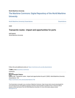 Transarctic Routes : Impact and Opportunities for Ports