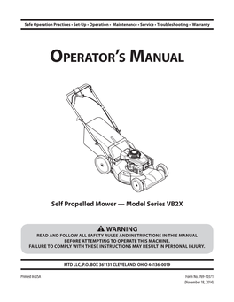 OPERATORTS MANUAL Self Propelled Mower