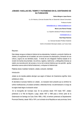 Jobabo: Huellas Del Tiempo Y Patrimonio En El Centenario De Su Fundación