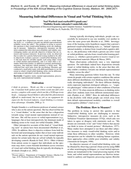 Measuring Individual Differences in Visual and Verbal Thinking Styles