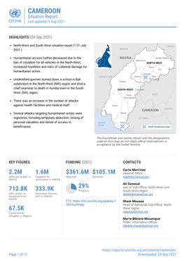 CAMEROON Situation Report Last Updated: 5 Aug 2021