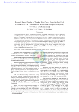 Record Based Study of Snake Bite Cases Admitted at Shri Vasantrao Naik Government Medical College & Hospital, Yavatmal (Maharashtra) *R.C