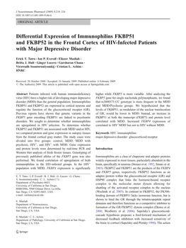 Differential Expression of Immunophilins FKBP51 and FKBP52 in the Frontal Cortex of HIV-Infected Patients with Major Depressive Disorder