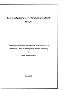 Oxidation of Propane and Methanol Using Metal Oxide Catalysts