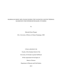 Mammalian Body Size Change During the Paleocene–Eocene Thermal Maximum in the Powder River Basin, Wyoming