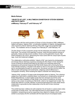 Media Release “OBJECTS of LIFE”, a MULTIMEDIA