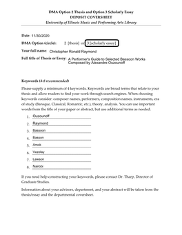 DMA Option 2 Thesis and Option 3 Scholarly Essay DEPOSIT COVERSHEET University of Illinois Music and Performing Arts Library