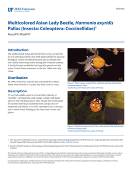 Multicolored Asian Lady Beetle, Harmonia Axyridis Pallas (Insecta: Coleoptera: Coccinellidae)1 Russell F