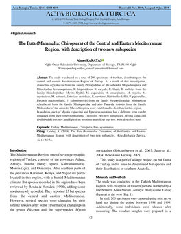 The Bats (Mammalia: Chiroptera) of the Central and Eastern Mediterranean Region, with Description of Two New Subspecies