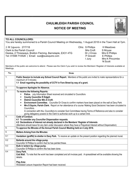 Chulmleigh Parish Council Notice of Meeting