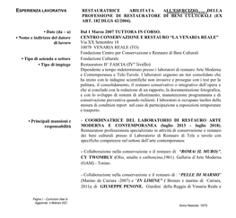 Esperienza Lavorativa Restauratrice Abilitata All'esercizio Della Sandra Vazquez Perez Professione Di Restauratore Di Beni Culturali (Ex Art