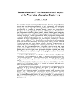 Transnational and Trans-Denominational Aspects of the Veneration of Josaphat Kuntsevych