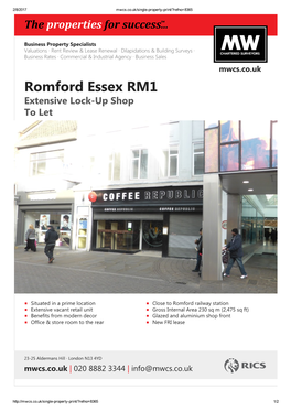 Romford Essex RM1 Extensive Lock‐Up Shop to Let