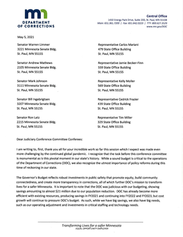 Transforming Lives for a Safer Minnesota EQUAL OPPORTUNITY EMPLOYER Omnibus Judiciary and Public Safety Policy and Finance Bill SF970/HF1030 Page 2 May 4, 2021