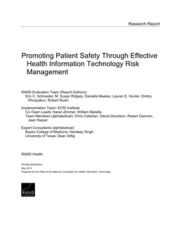 Promoting Patient Safety Through Effective Health Information Technology Risk Management