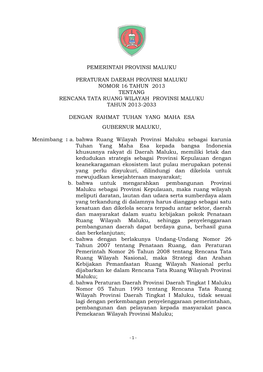 Pemerintah Provinsi Maluku Peraturan Daerah