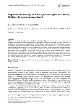 Reproductive Biology of Scinax Fuscomarginatus (Anura, Hylidae) in South-Eastern Brazil