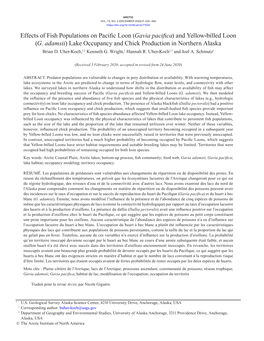 Effects of Fish Populations on Pacific Loon (Gavia Pacifica) and Yellow