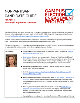 NONPARTISAN CANDIDATE GUIDE for April 7 Wisconsin Supreme Court Race