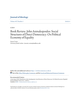 Social Structures of Direct Democracy: on Political Economy of Equality Susan Cruise University of South Carolina - Lancaster, Scruise@Mailbox.Sc.Edu