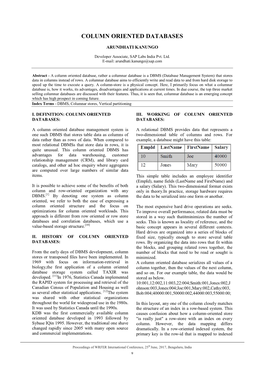 Column Oriented Databases