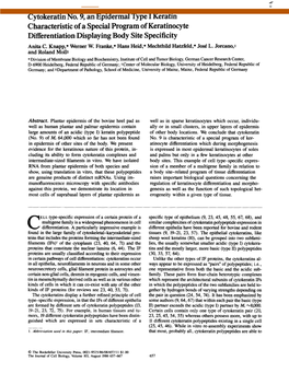 Cytokeratin No. 9, an Epidermal Type I Keratin Characteristic of a Special Program of Keratinocyte Differentiation Displaying Body Site Specificity Anita C