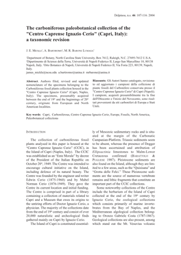 The Carboniferous Paleobotanical Collection of the "Centro Caprense Ignazio Cerio" (Capri, Italy): a Taxonomic Revision