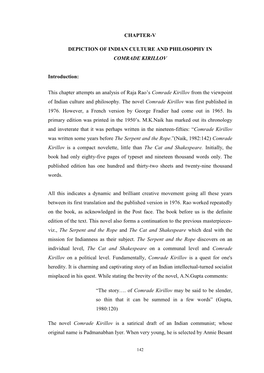 This Chapter Attempts an Analysis of Raja Rao’S Comrade Kirillov from the Viewpoint of Indian Culture and Philosophy