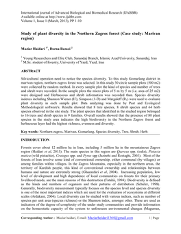 Study of Plant Diversity in the Northern Zagros Forest (Case Study: Marivan Region)