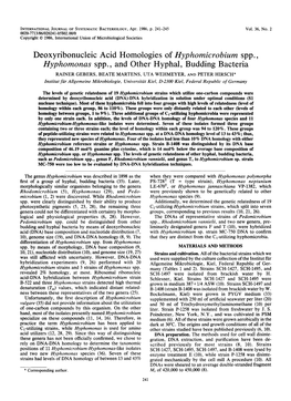 Deoxyribonucleic Acid Homologies of Hyphomicrobium Spp