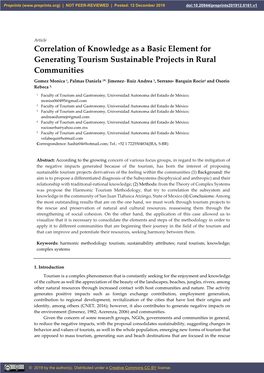 Correlation of Knowledge As a Basic Element for Generating Tourism Sustainable Projects in Rural Communities