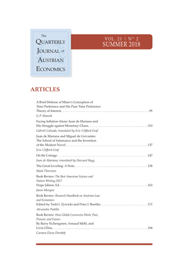 Quarterly Journal of Austrian Economics 21, No. 2 (Summer 2018)