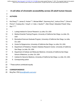 A Cell Atlas of Chromatin Accessibility Across 25 Adult Human Tissues 2 3 AUTHORS 4 5 Kai Zhang1,6*, James D