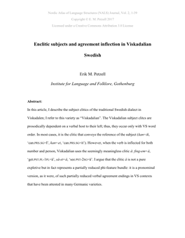 Enclitic Subjects and Agreement Inflection in Viskadalian Swedish