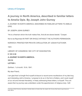 A Journey in North America, Described in Familiar Letters to Amelia Opie