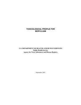 Toxicological Profile for Beryllium