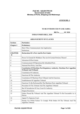 FILE NO. 5(5)/2017PD-VII Government of India Ministry of Ports, Shipping and Waterways