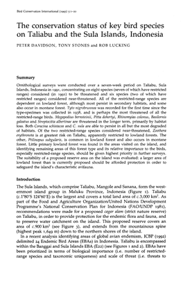 The Conservation Status of Key Bird Species on Taliabu and the Sula Islands, Indonesia PETER DAVIDSON, TONY STONES and ROB LUCKING