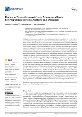 Review of State-Of-The-Art Green Monopropellants: for Propulsion Systems Analysts and Designers