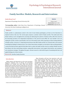 Family Sacrifice: Models, Research and Interventions