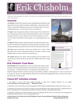 Erik Chisholm the Erik Chisholm Trust Newsletter Summer 2014