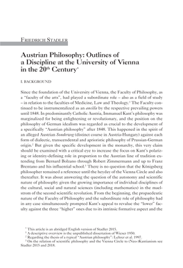 Austrian Philosophy: Outlines of a Discipline at the University of Vienna in the 20Th Century*