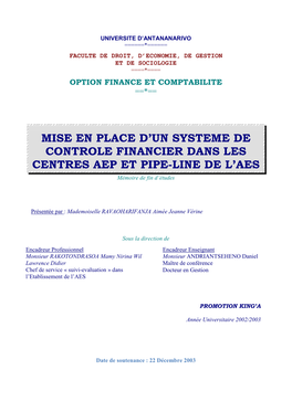 Mise En Place D'un Systeme De Controle Financier Dans