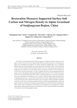 Restoration Measures Supported Surface Soil Carbon and Nitrogen Density in Alpine Grassland of Sanjiangyuan Region, China