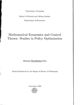 Mathematical Economics and Control Theory: Studies in Policy Optimisation