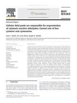 Cellular Thiol Pools Are Responsible for Sequestration of Cytotoxic Reactive Aldehydes: Central Role of Free Cysteine and Cysteamine