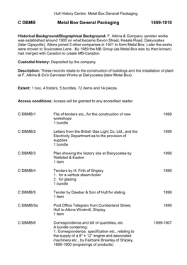 C DBMB Metal Box General Packaging 1899-1910